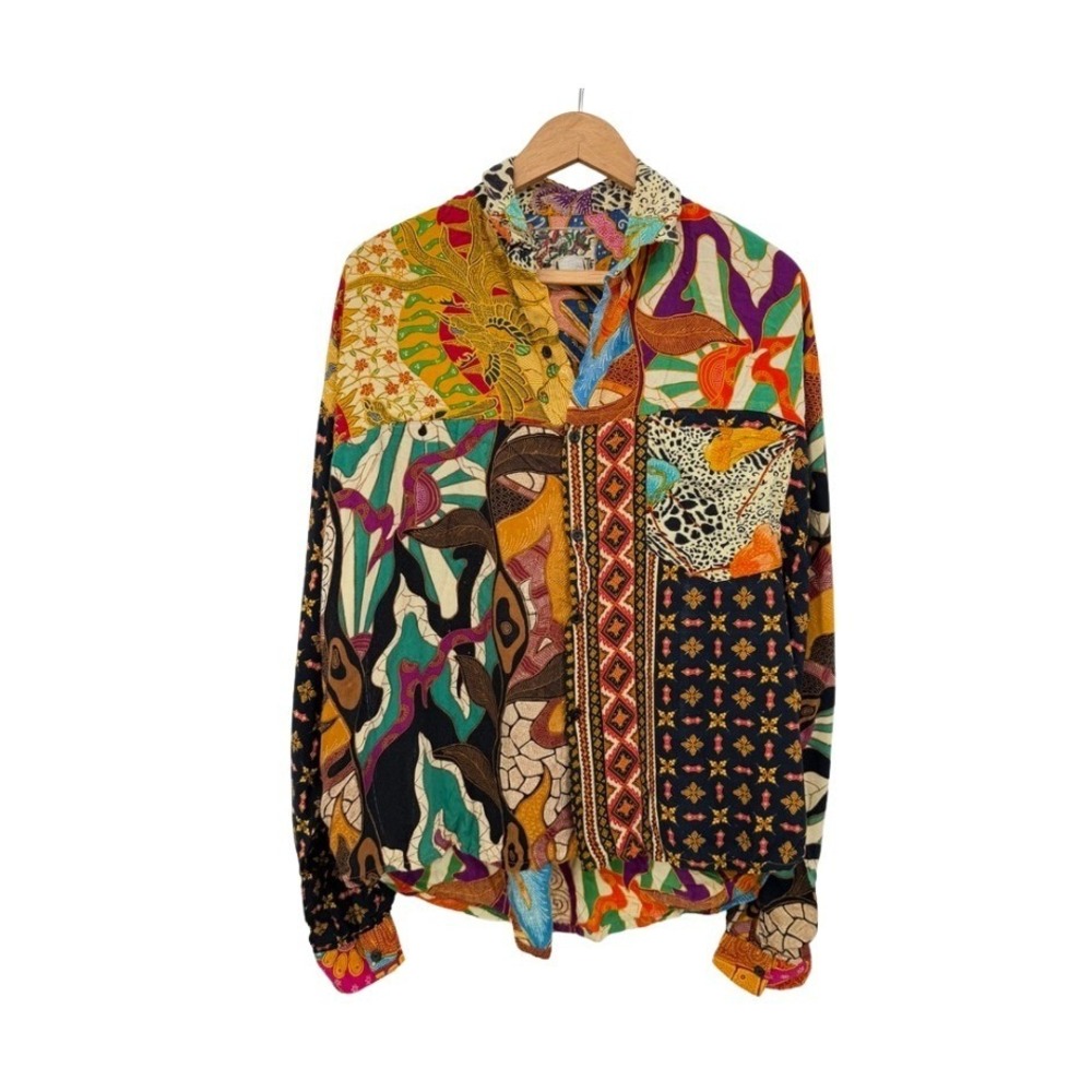 Climate VTG Batik Patchwork Shirt Maximal Button Down Abstract Artsy Size MD
